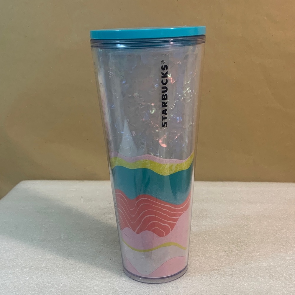 Starbucks Tumbler with Pink, Blue, and Yellow Design